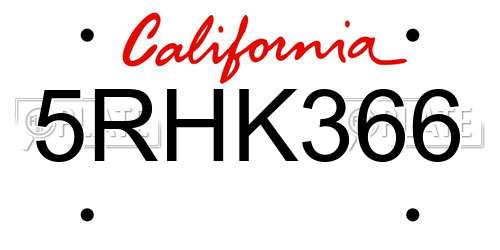 5RHK366 California License Plate