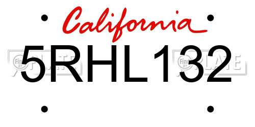 5RHL132 California License Plate