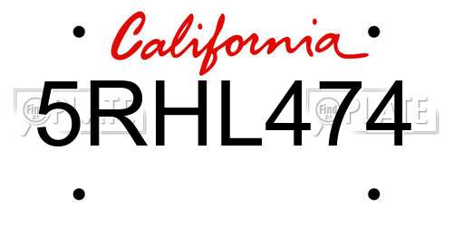 5RHL474 California License Plate