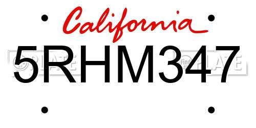 5RHM347 California License Plate