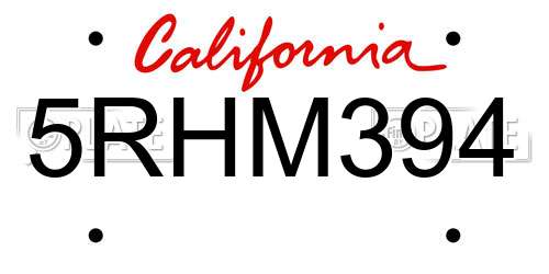 5RHM394 California License Plate