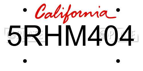 5RHM404 California License Plate