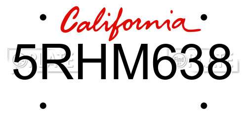 5RHM638 California License Plate