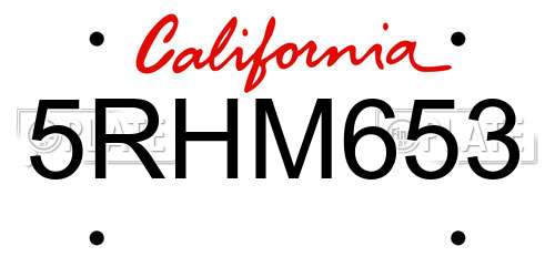 5RHM653 California License Plate