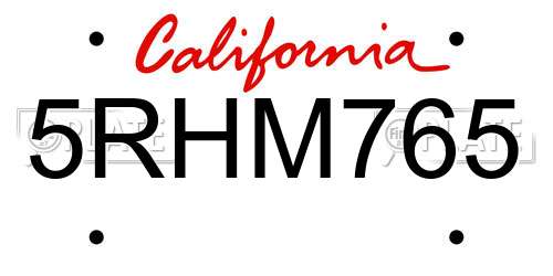5RHM765 California License Plate
