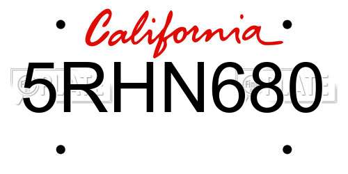 5RHN680 California License Plate