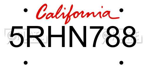 5RHN788 California License Plate