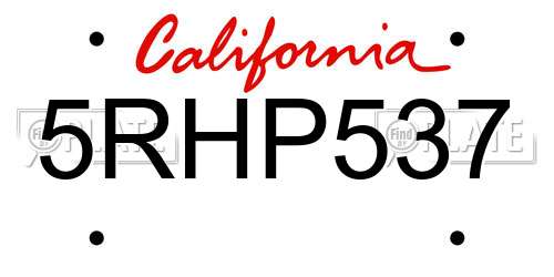 5RHP537 California License Plate