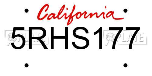 5RHS177 California License Plate