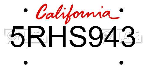 5RHS943 California License Plate