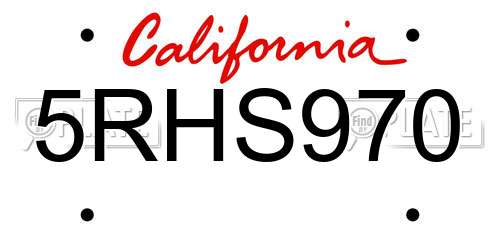 5RHS970 California License Plate