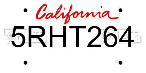 5RHT264 California License Plate