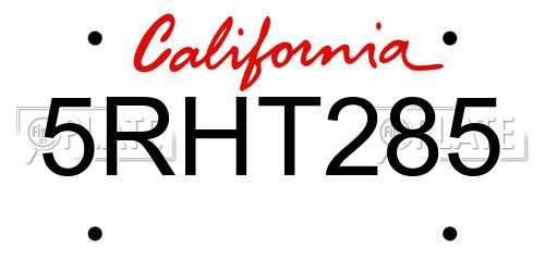 5RHT285 California License Plate