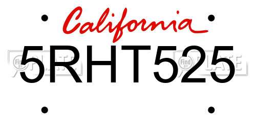 5RHT525 California License Plate