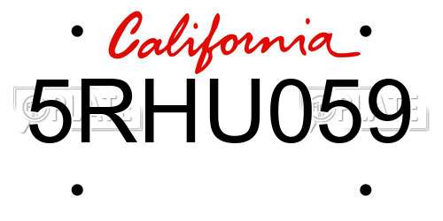 5RHU059 California License Plate
