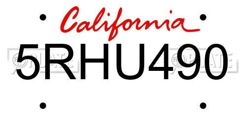 5RHU490 California License Plate