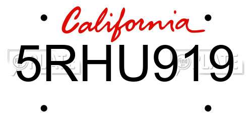 5RHU919 California License Plate