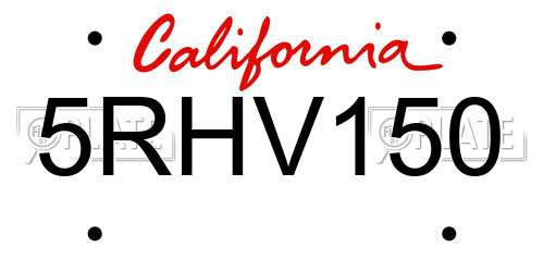 5RHV150 California License Plate