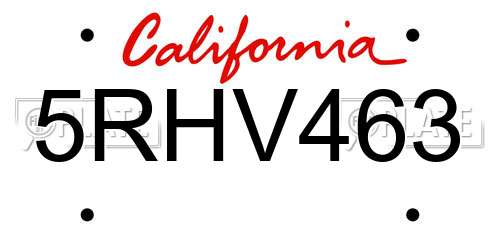 5RHV463 California License Plate
