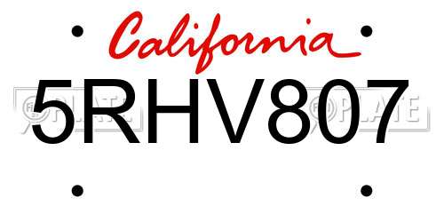 5RHV807 California License Plate