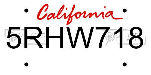 5RHW718 California License Plate