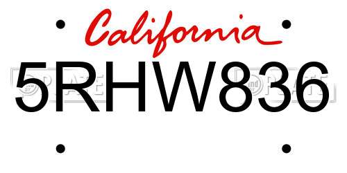 5RHW836 California License Plate