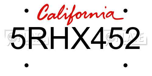 5RHX452 California License Plate