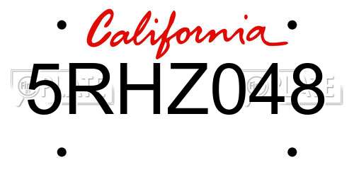 5RHZ048 California License Plate