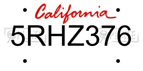 5RHZ376 California License Plate