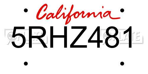 5RHZ481 California License Plate