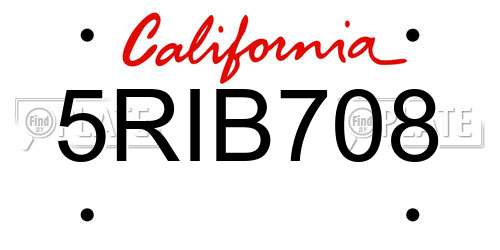5RIB708 California License Plate