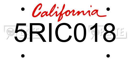 5RIC018 California License Plate