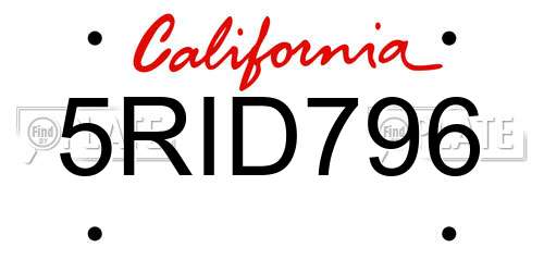 5RID796 California License Plate