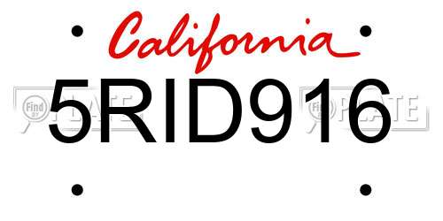 5RID916 California License Plate