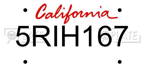 5RIH167 California License Plate