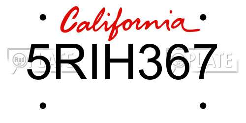 5RIH367 California License Plate
