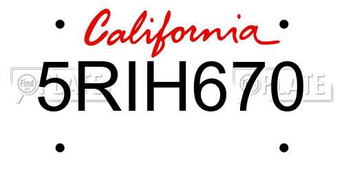 5RIH670 California License Plate