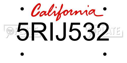 5RIJ532 California License Plate