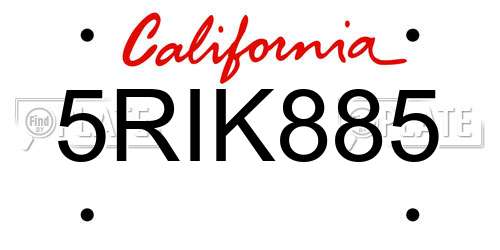 5RIK885 California License Plate