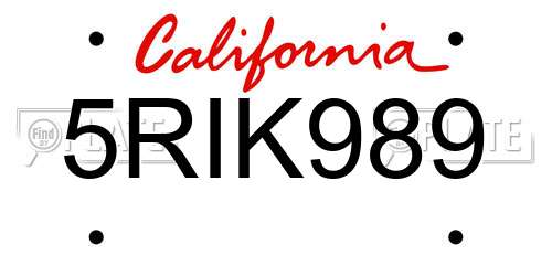 5RIK989 California License Plate