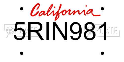 5RIN981 California License Plate