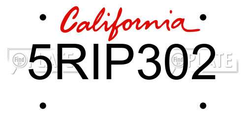 5RIP302 California License Plate