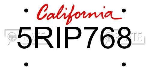 5RIP768 California License Plate