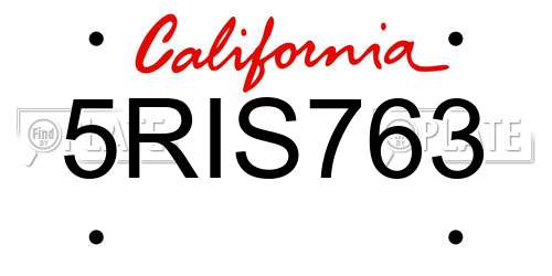 5RIS763 California License Plate