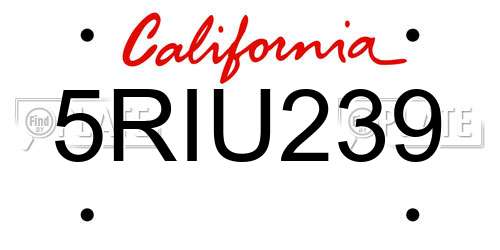 5RIU239 California License Plate
