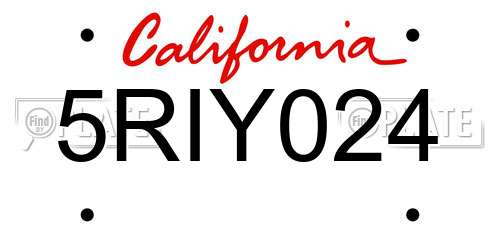 5RIY024 California License Plate