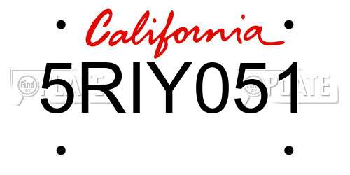 5RIY051 California License Plate