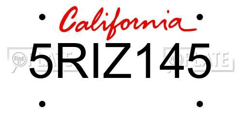 5RIZ145 California License Plate