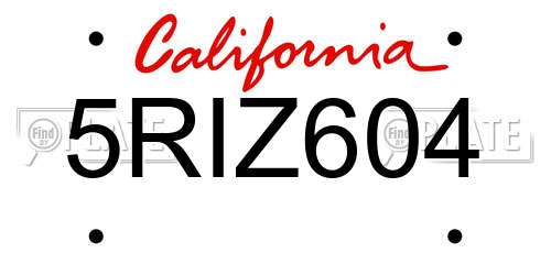 5RIZ604 California License Plate