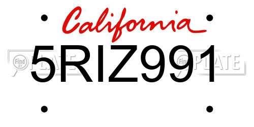 5RIZ991 California License Plate